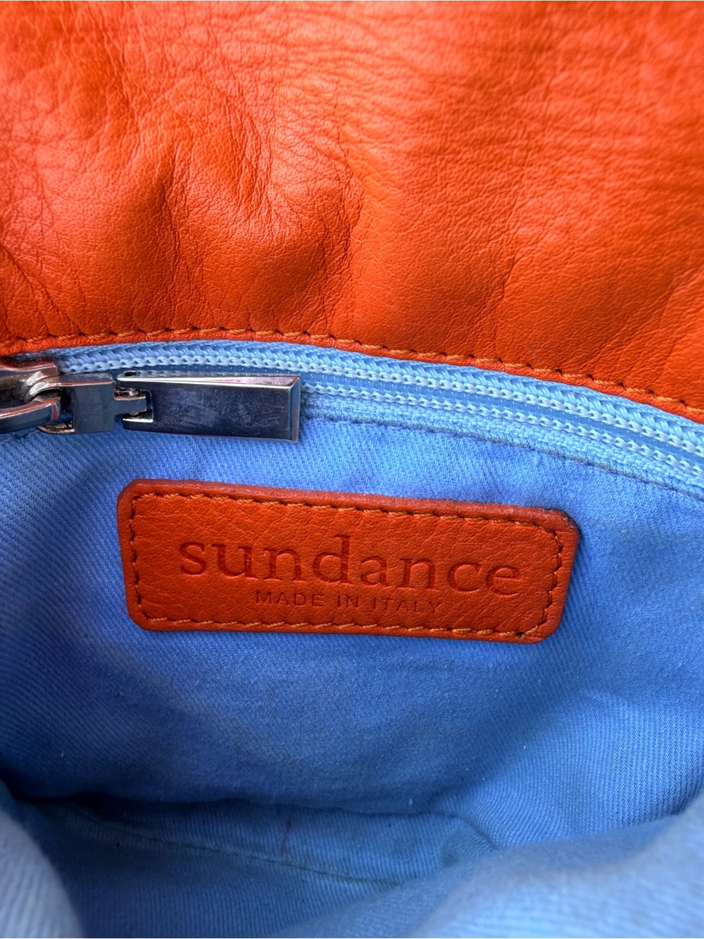 Sundance Italy Orange Pebbled Leather Mini Crossbody Boho Festival Pocket Purse - Picture 7 of 7
